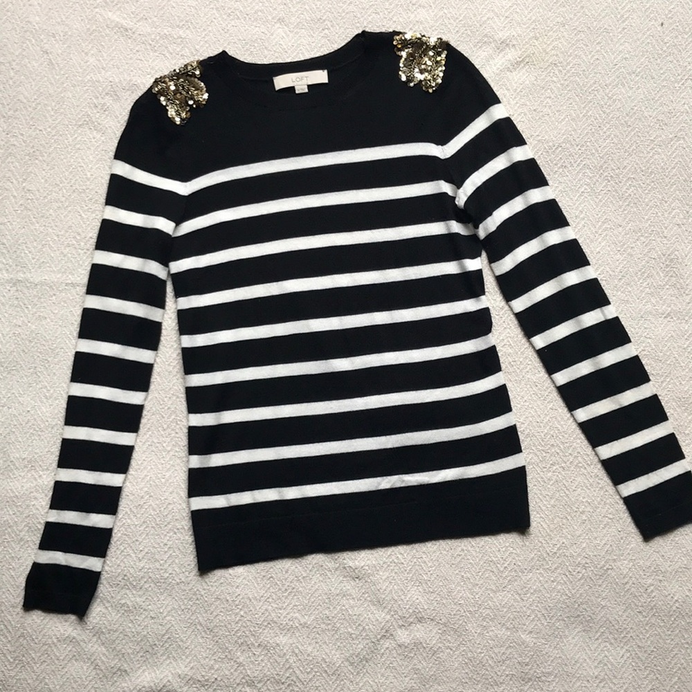 Loft Striped Sweater with Gold Sequin Detail